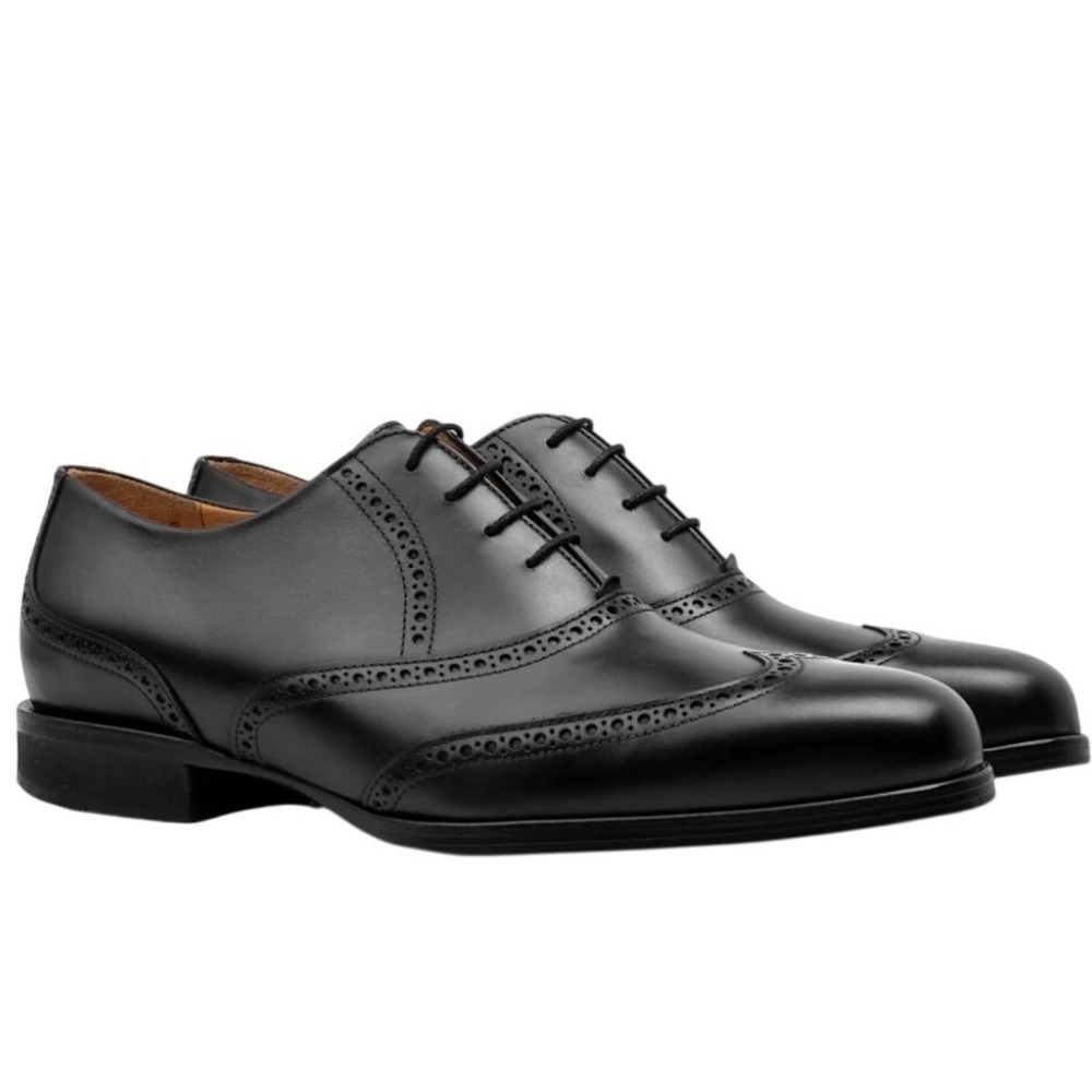 NWOB Wolf & Shepherd Sienna Cap Toe Wingtip Mens 11.5 Black Leather Oxford Shoes